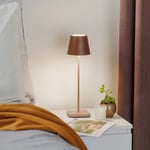 Zafferano Poldina-LED-pöytälamppu, akku, kannettava, ruskea