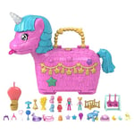 Polly Pocket Dolls & Playset with Pets & 25+ Surprise Accessories, Birthday Celebration Unicorn Partyland Playset, Hot Air Balloon Ride, HYD96