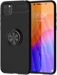 PIXFAB For Huawei Y5P Case, Honor 9s Case, Slim Gel Rubber Shockproof Phone Case Cover, Magnetic Ring [Kickstand] With [360 Rotation] With Screen Protector For Huawei Y5P (5.45") - Black