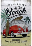 VW Volkswagen Camper Van At The Beach embossed metal sign  300mm x 200mm  (na)