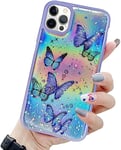 BOUFE Coque de Protection pour iPhone 13 Promax Motif Papillon irisé et Paillettes au Laser Motif étoiles Scintillantes pour Filles et Femmes Violet
