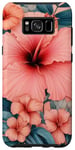Coque pour Galaxy S8+ Fleurs d'hibiscus esthétiques - Pétales de corail et feuilles bleu sarcelle