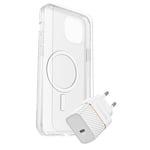 OtterBox iPhone 15 Plus Protection + Power Kit - MagSafe Deksel, Skjermbeskyttelse &amp; 30W Vegglader - Gjennomsiktig / Hvit