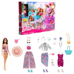Barbie® Calendrier de l’Avent spécial Mode 24 vêtements et Accessoires à découvrir, Dont Un Maillot de Bain, Une Robe, Un Chapeau et Un Chaton, HKB09