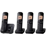 Panasonic KX-TGC224EB DECT Cordless Phone with Answering Machine, 1.6 inch Easy-to-Read Backlit Display, Nuisance Call Blocker, Hands-Free Speakerphone, ECO Mode - Black, Quad Handset Pack
