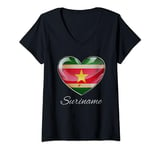 Womens I Love Heart of Oak Suriname Flag - National Pride & Unity V-Neck T-Shirt