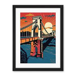 Artery8 Clifton Suspension Bridge Sunset Modern Pop Art Artwork Framed Wall Art Print 18X24 Inch