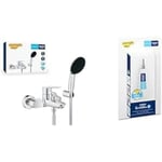 GROHE Start QuickFix & QuickGlue S – 1 Lever Bath Filler Mixer Tap Set (Diverter: Bath/Shower, Round 11cm Hand Shower 1 Spray: Rain, Wall Holder, Shower Hose 1.5m, Water Saving), Chrome, 25283002