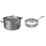 Le Creuset 3-Ply Stainless Steel Deep Casserole with Lid, 24 x 13.3 cm, 96200624001000 & 3-Ply Stainless Steel Sauté pan with Lid, 24 x 6.5 cm, 96202124001000