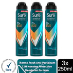 Sure Men Anti-perspirant 72H Nonstop Protection Thermo Fresh Deodorant, 3x250ml