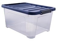 SUNDIS Wave Box, boîte de rangement avec couvercle clipsable 24l, en plastique transparent, superposable et empilable, idéale pour ranger la chambre, le dressing, le bureau ou la buanderie