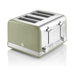 Retro Toaster GREEN 4 Slice Defrost, Cancel and Reheat Functions Swan Appliance