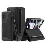 Plånboksfodral för Samsung Galaxy Z Fold 4 med avtagbar S Pen-hållare, gångjärnsskydd, trådlös laddning, läderfodral