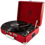 GPO Attache Vinyl Record Player with Built-in Speakers, Vintage Turntable Portable Player Compatible with External Speakers, USB Direct Recording, Red