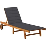 Chaise longue de jardin avec coussin Bain de soleil Transat Bois d'acacia solide 95850
