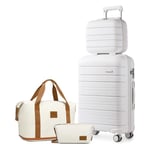 Kono Lot de 4 valises à main avec trousse de beauté comprenant 1 sac de voyage et 1 trousse de toilette en polypropylène léger 55 x 40 x 20 cm, blanc, 6 Piece Set, 2K2091L WE 14+20/24/28+2EA2212 BG/BN