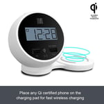 Soundfreaq Charge Rise QI Certified Wireless Charging Alarm Clock, Dual USB Fast Charging & 180 Degree Rotatable Charging Pad (White)