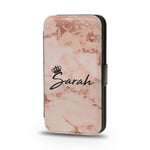 Personalised Rose Gold Marble Initials Name Custom PU Leather Flip Wallet Phone Case Cover for iPhone Models - iPhone 7 plus/8 plus - Rose Gold Marble Quenn Crown Name