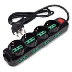 Tecnoware Power Systems - Multiprise Power Cleaner 12, 4 Prises Schuko/Italie, 8 Prises Italie 10/16A, Interrupteur Lumineux, Protection Enfants, Câble 1,5m, Entrée Italie 16A 90°, Noir