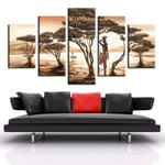 WENXIUF 5 Panel Wall Art Pictures Evening trees,Prints On Canvas 100x55cm Wooden Frame Ready To Hang The Animal Photo For Home Modern Decoration Wall Pictures Living Room Print Decor