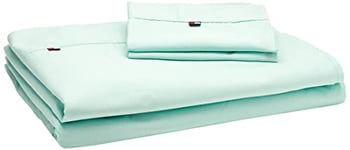 Tommy Hilfiger Signature Solid Sheeting 200 TC Set of 4 Sheet Set - 1 Flat Sheet, 1 Fitted Sheet & 2 Pillowcases, Queen Size, 100% Cotton (Seagrass)