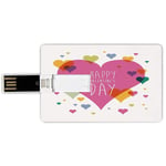 16G USB Flash Drives Credit Card Shape Valentines Day Decor Memory Stick Bank Card Style Happy Valentine Day Quote Love Romance Theme Abstract Image with Heart,Multicolor Waterproof Pen Thumb Lovely J
