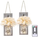 2 Packs Mason Jar Wall Lights,Rustic LED Fairy String Light Home Decor Vintage Hanging Lantern Wall Sconces with Artificial Flower for Loft Kitchen Living Room Garden Christmas Wedding Home