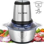 Yowin Food Processor, Electric Chopper with 2L Stainless Steel Bowl, Meat Grinder 2 Speeds Mini Chopper for Vegetables, Fruits and Nuts, Dishwasher Safe, 4 Bi-Level Blades, 350W
