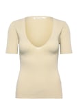 Fabia - Contour Knit Short Slv. Top Tops T-shirts & Tops Short-sleeved Cream Rabens Sal R