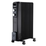 9 Fin Oil Filled Radiator 2000W Electric Portable Heater 3 Heat Thermostat Black