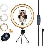 AJH Led Ring Light with Stand and Phone Holder, Camera Photo Video Lighting Kit Ultra-Wide Multiple Compatibility, 10in Selfie Ring Light Makeup Phone Ring Lamp