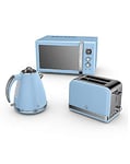 Retro Kitchen Pack by Swan - Digital Microwave 800w 20L, Jug Kettle 1.5L and Toaster - 3 Appliances for A Modern Kitchen Design (Microwave - 2 Slice Toaster - Kettle, Blue)