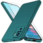 YIIWAY Compatible with Xiaomi Redmi Note 10 / Redmi Note 10S Case + Tempered Glass Screen Protector, Green Ultra Slim Case Hard Cover Shell Compatible with Redmi Note 10 / 10S YW42208