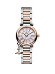 Vivienne Westwood Mother Orb Mother of Pearl and Rose Gold Detail Dial with Charm Two Tone Stainless Steel Bracelet Ladies Watch, One Colour, Women
