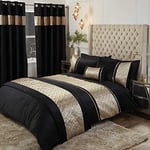 Rapport Home Capri 1 pack Double Duvet Cover Set Bedding Quilted Black Gold Velvet Diamante, Polyester