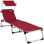Chaise longue de jardin Malta Rouge 210cm Transat avec Pare-soleil réglable bain de soleil pliable de plage camping