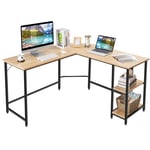 L-format skrivbord hemmakontor med 2 hyllplan 138 x 60 x 75 cm natur