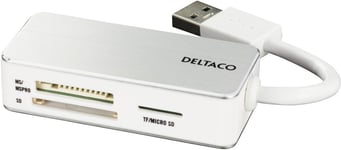 DELTACO USB 3.0 -muistikortinlukija, 3 korttipaikkaa, valkoinen/hopea