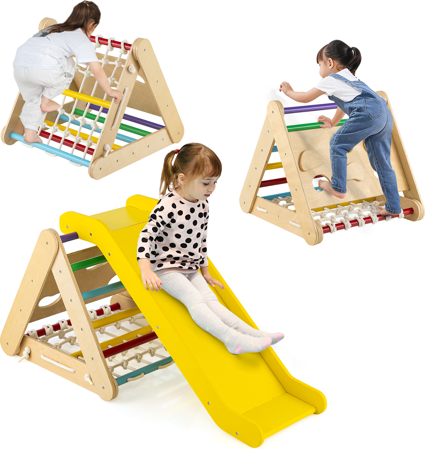 COSTWAY Toboggan 2 en 1 avec Triangle d'Escalade en Bois, Pente de Toboggan Réglable, pour COSTWAY Toboggan 2 en 1 avec Triangle d'Escalade en Bois, Pente de Toboggan Réglable, pour