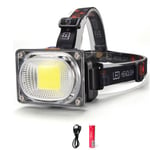 Kraftfull Pannlampa, 6000 Lumen, COB LED, Uppladdningsbar, Batteriladdare, 3 Lägen