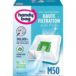 Handy Bag - Sacs aspirateur M50 x4sacs - Compatibles Miele - 99,99% des poussières retenues - Fermeture facile - Filtre anti-allergène - 55% de matériaux recyclés
