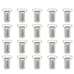 Paket med 20 st 20 mm häftade nappklämmor med krokslingor (silver)