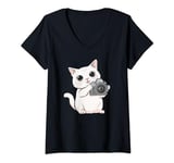 Womens Kawaii Cat With Camera Photographer Funny Cute Photography V-Neck T-Shirt