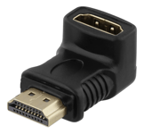 DELTACO – HDMI-sovitin, 19-pin uros - naaras, kulmaliitin, musta (HDMI-14G)