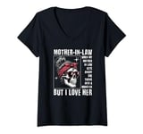 Womens angry mother-in-law I Love her monster V-Neck T-Shirt