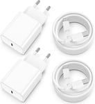Chargeur Rapide Avec Câble Pour Iphone 14/13, [Lot De 2] 20W Usb C Chargeur Avec Cordon Lightning 2M, Long Type C Adapt