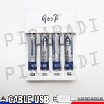 4 PILES ACCUS RECHARGEABLE AAA LR03 R03 1.2V 1000mAh + CHARGEUR RAPIDE GP-01T Réf:43