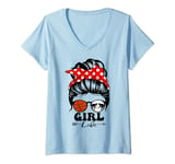 Womens Girl Life Messy Bun Hair Funny Wrestling Basketball Player V-Neck T-Shirt