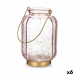 LED-lanterne Striber Pink Gylden Glas 13,5 x 22 x 13,5 cm (6 enheder)