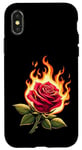 Coque pour iPhone X/XS Rose avec fleur de feu Love Passion Hot Beautiful Flower